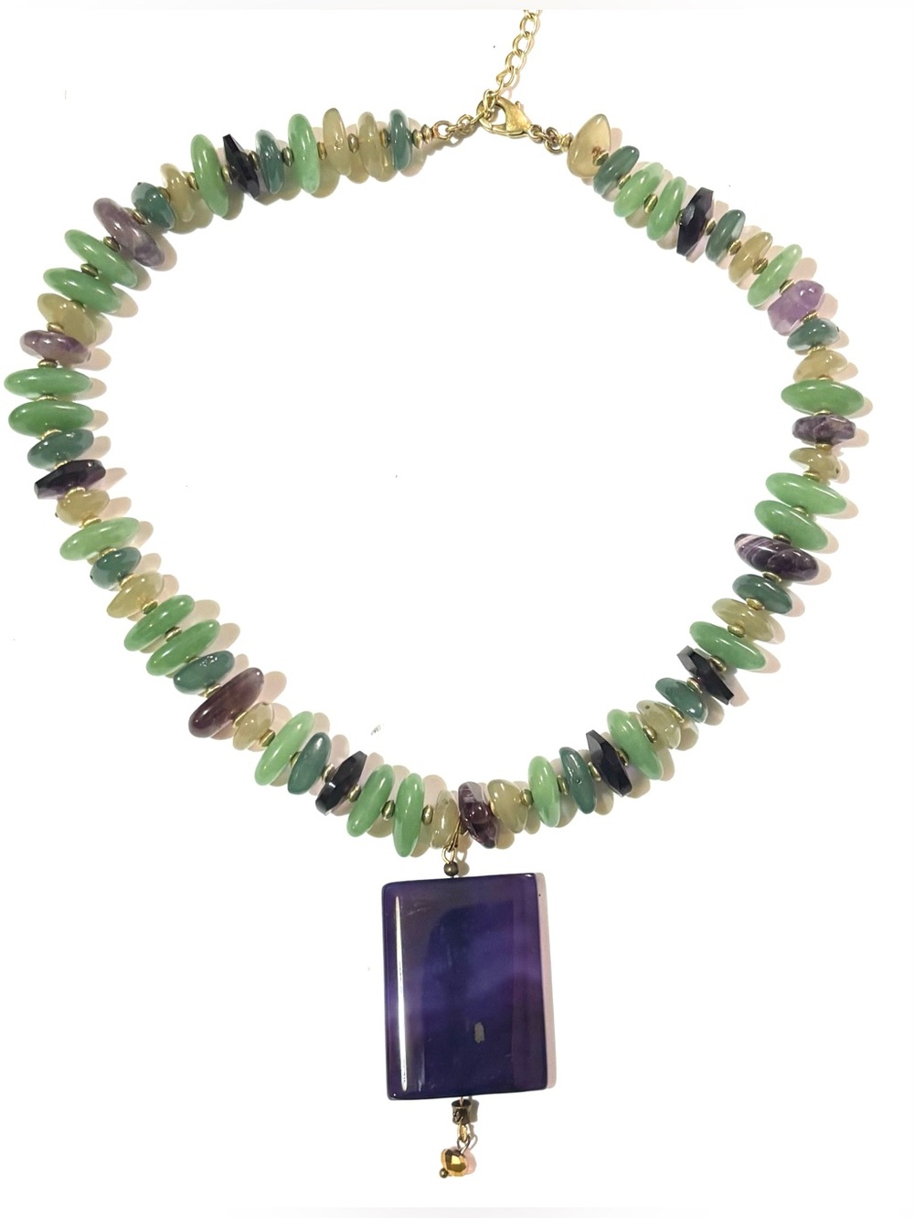 Handmade Green and Purple stones Beaded Pendant Necklace -